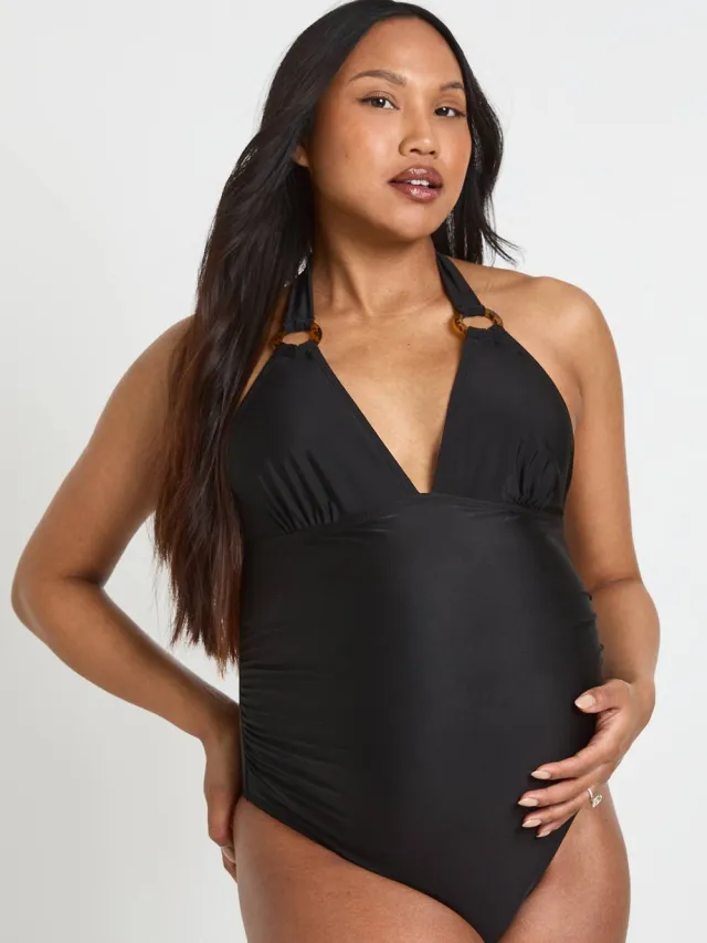 boohoo Dames Zwangerschapsbadpak Met Plunge Halslijn En Decoratieve Details Zwart