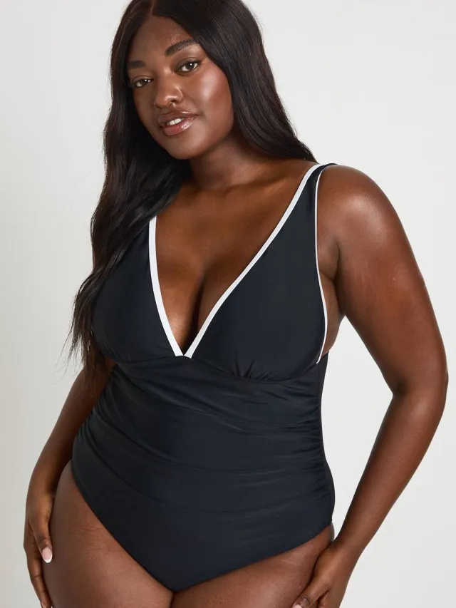 boohoo Dames Plus Buikcontrolerend Badpak Met Diepe Hals Zwart