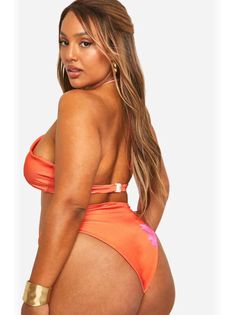 boohoo Dames Plus Size Bloemen Bandeau Bikini Top oranje, foto 2