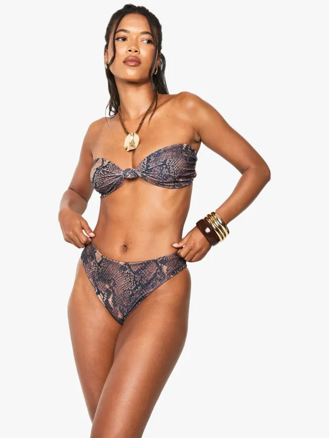 boohoo Dames Zwemkleding Essentials: Slangprint Bikini-onderbroek met Hoge Taille Multicolor