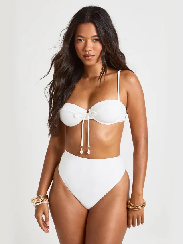 boohoo Dames Beugel Plunge Bikinitop En Hoge Taille Bikinibroekje Wit