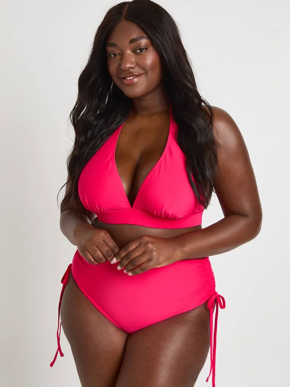 boohoo Dames Plus Diepe Halternek Bikinitop Felroze