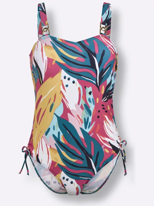 badpak fuchsia met bladerprint, foto 2