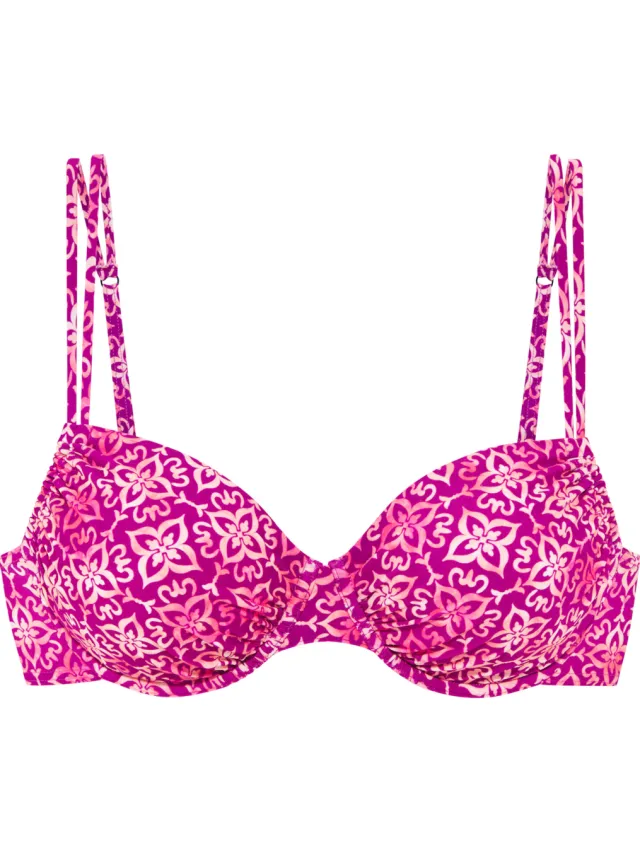 beugelbikinitop roze bessenrood bedrukt
