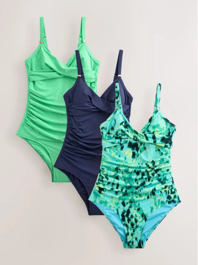 Next Dames - Set van 3 buikcorrigerende badpakken - Groen Navy/Green,Green Animal