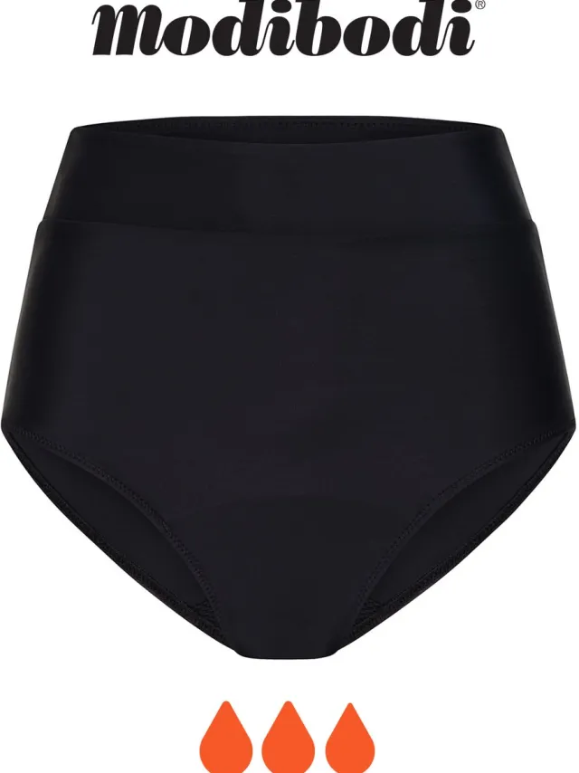 Modibodi Menstruatie Zwemkleding Super Absorberend Dames Zwemslip Hoge Taille Bikinibroekje Zwart 42