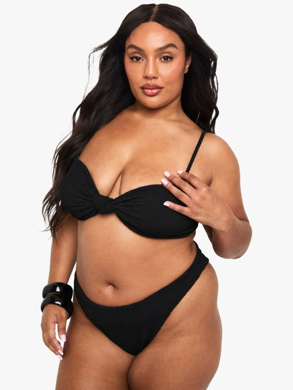 boohoo Dames Plus Crinkle Bikini Slip met hoge taille Zwart