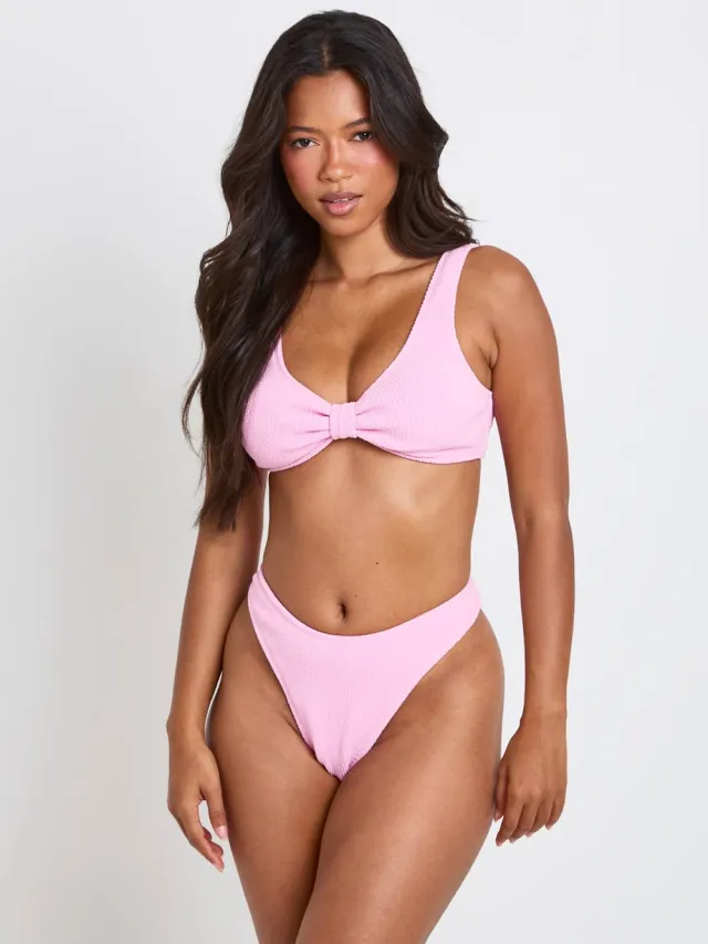 boohoo Dames Gestructureerd Hoog Uitgesneden Bikinislipje Roze