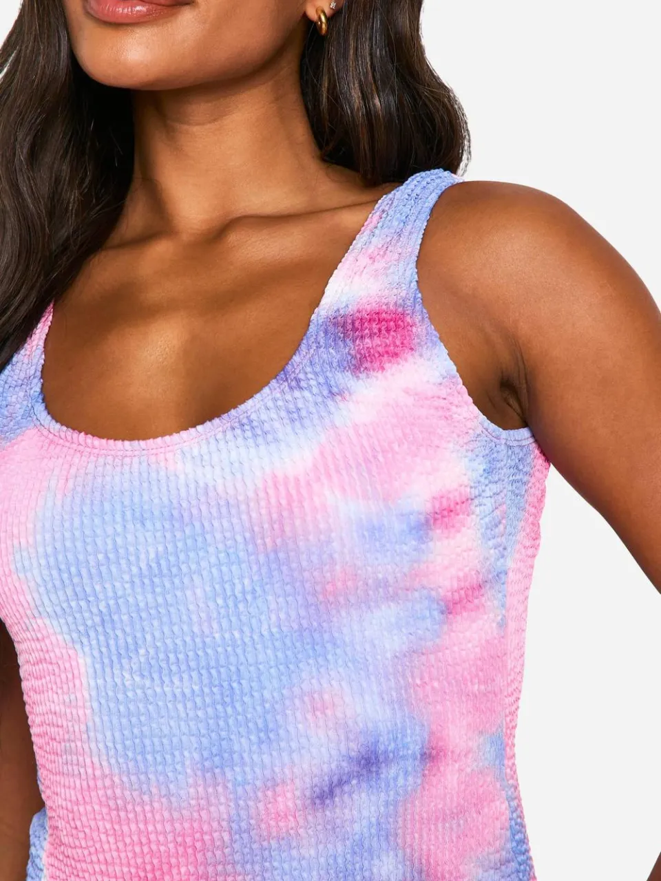boohoo Dames Tie Dye Crinkle Scoop Badpak roze, foto 4