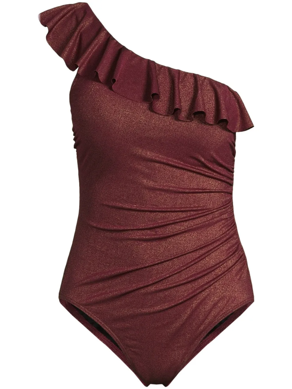 BEACHWAVE one shoulder corrigerend badpak met lurex donkerrood, foto 2