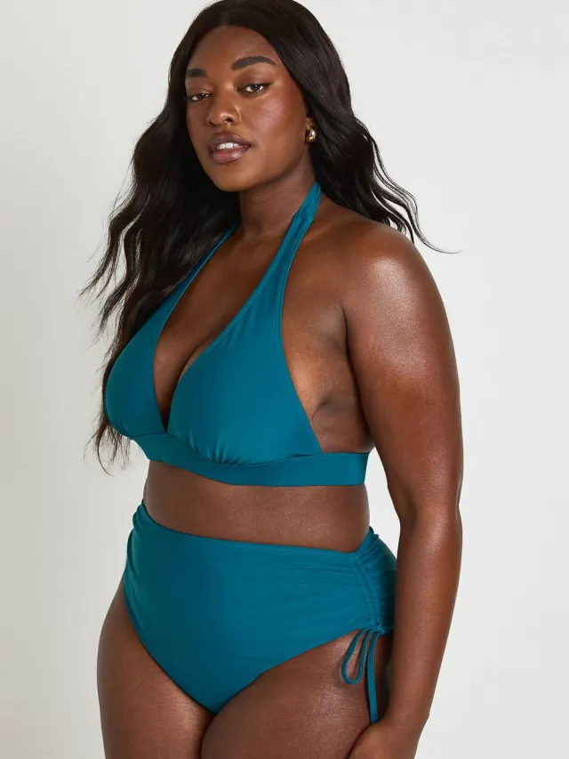 boohoo Dames Plus Buikcontrole Gerimpeld Hoge Taille Bikinibroekje groenblauw, foto 2