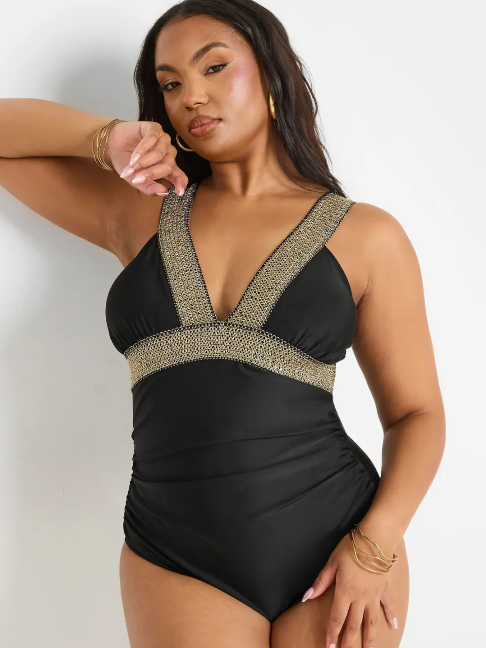 Yours Badpak Met Contrastrand In Metallic Zwart, foto 5