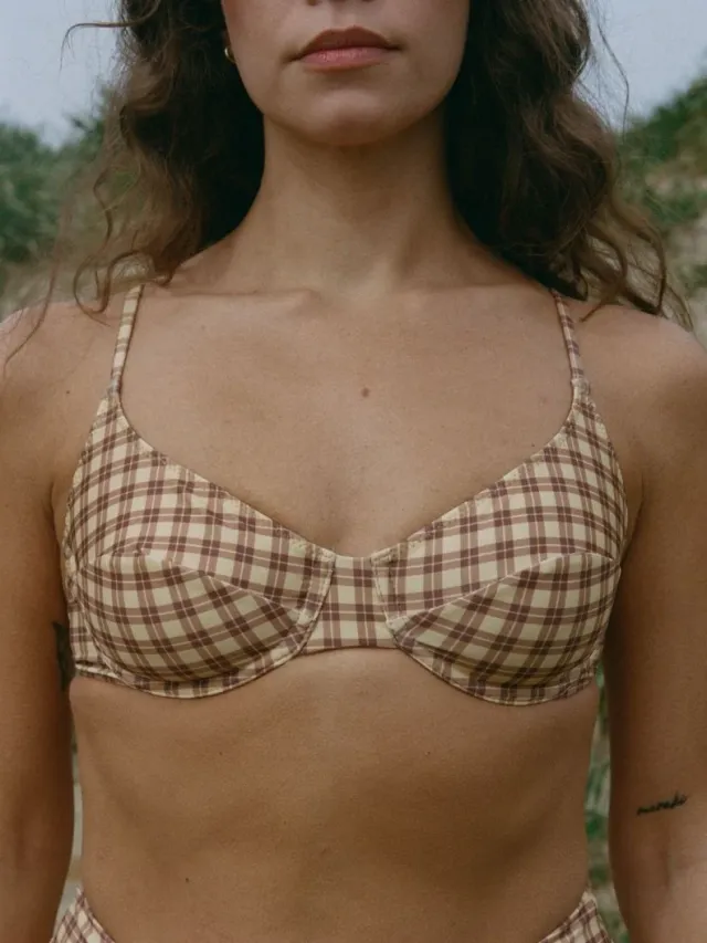 Nénés dames vegan Bikinitop Mona Geel Geruit Lichtgeel
