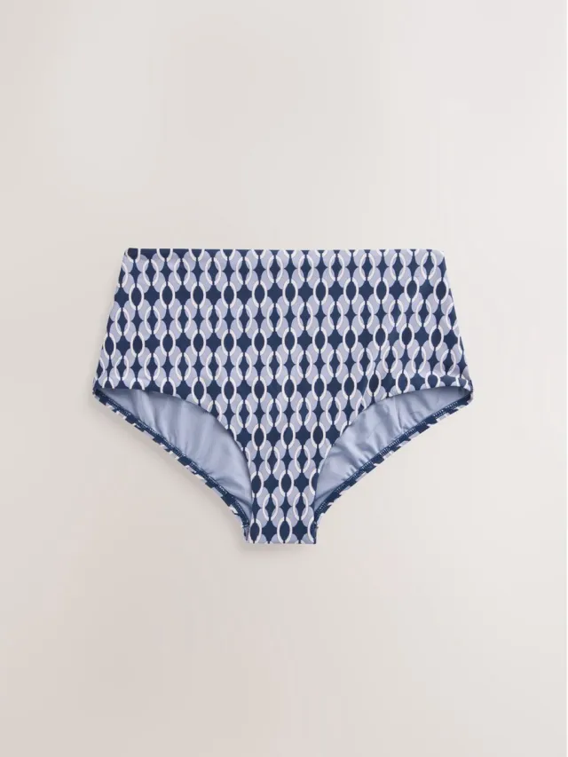 Next Dames - Bikinislip met hardware en hoge taille - Blauw Navy Blue Geometric