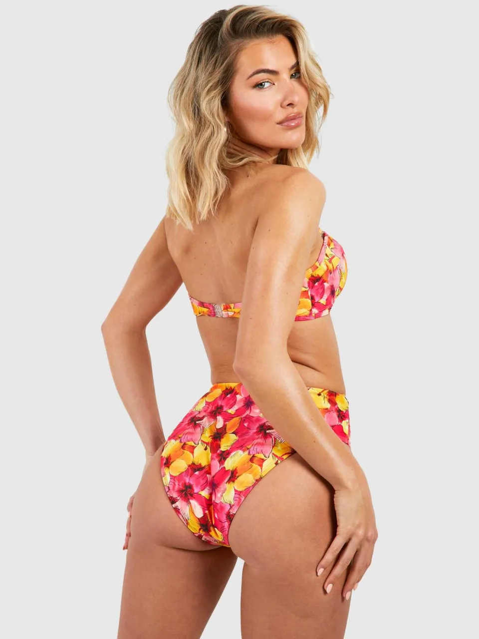 boohoo Dames Tropische hoge taille bikini slip roze, foto 2