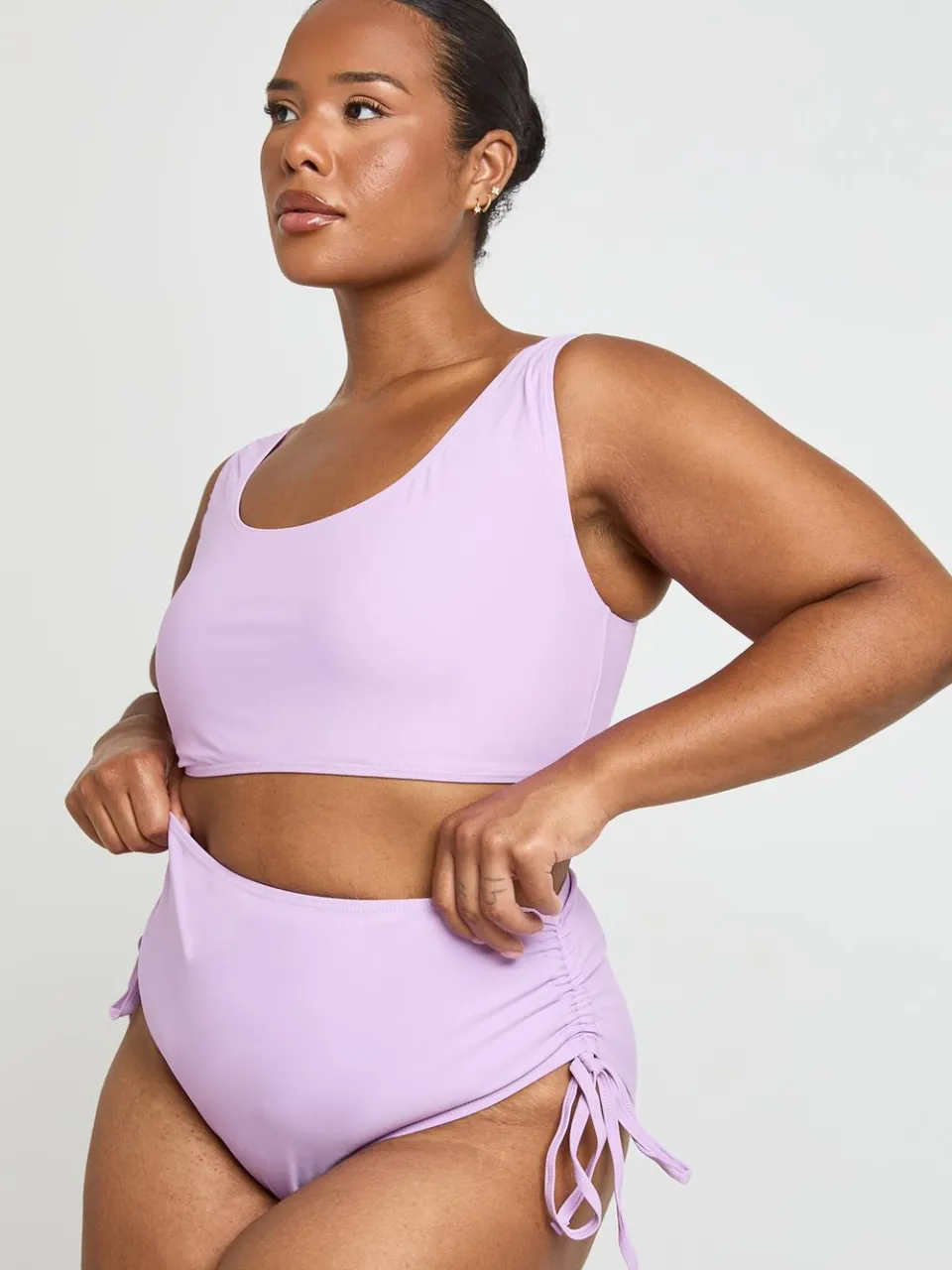 boohoo Dames Plus Buikcontrolerende Geplooid Hoge Taille Bikinibroekje lila, foto 3