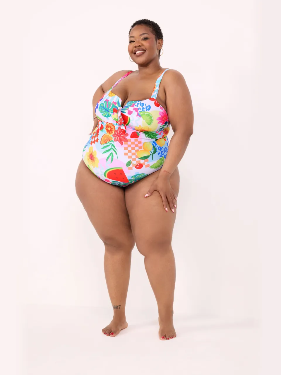 Yours Roze En Wit Badpak Met Gemixte Zomerprint-60 White