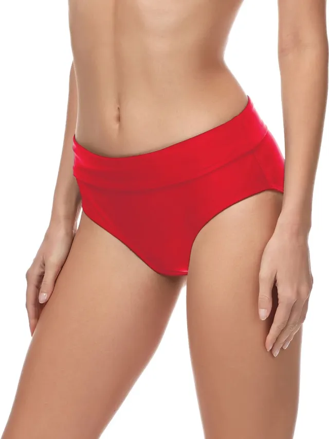 Merry Style Dames Zwembroek - Bikinibroekje - Elastische tailleband - Polyamide & Elastaan – Rood (4150) – 48 - MS-VR-Brief-5