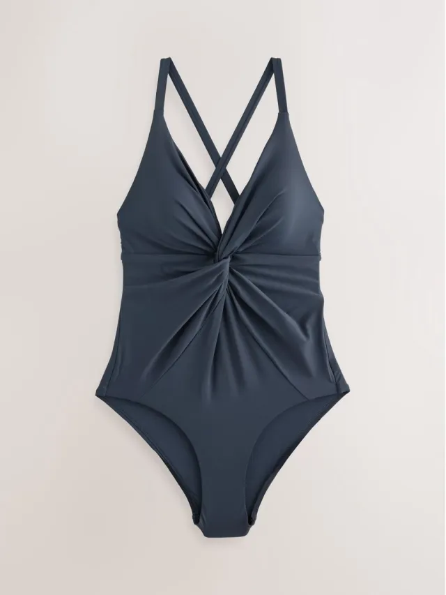 Next Dames - Twist Front Tummy Control Badpak met print - Blauw Navy