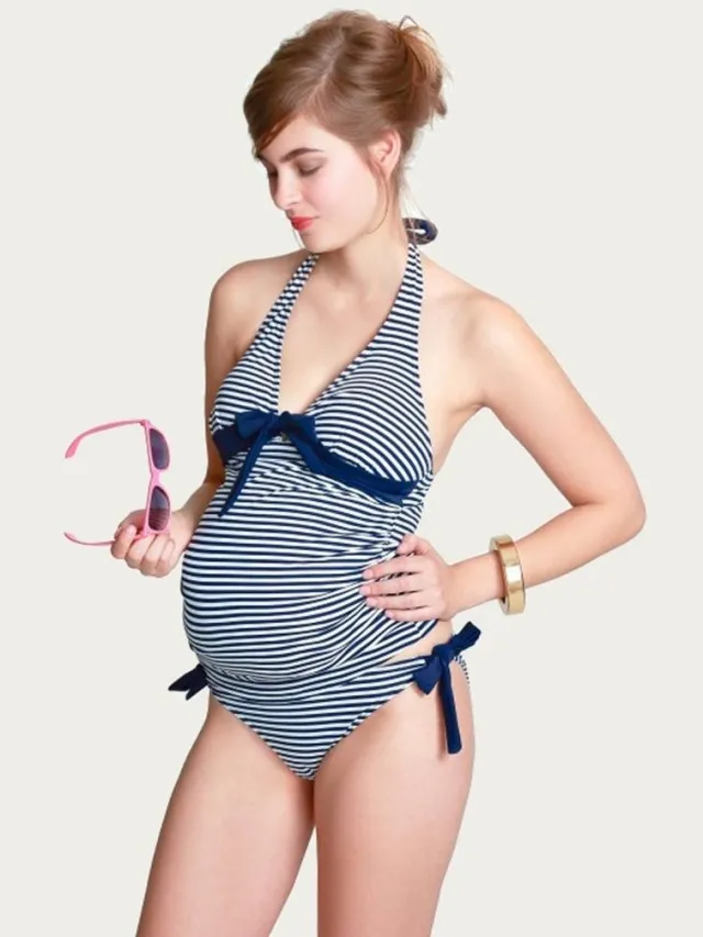 Petit Amour Annie zwangerschapsbadpak marineblauw gestreept