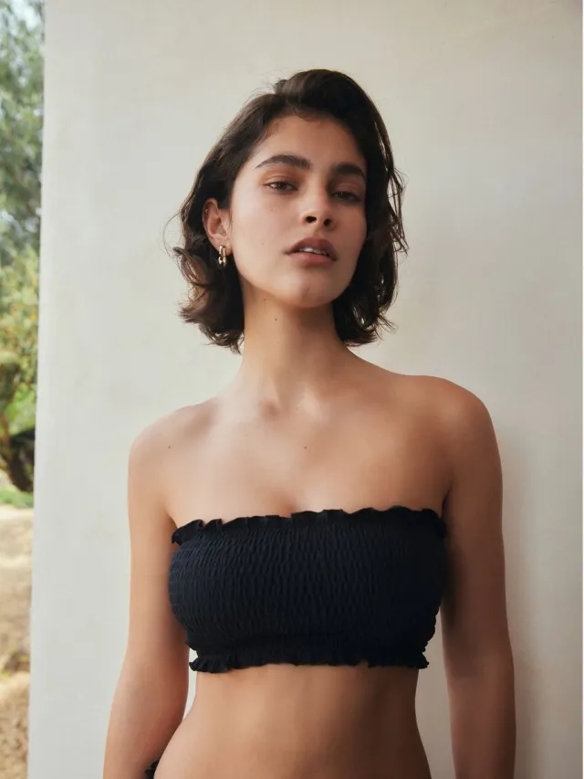 Next Dames - Gesmokte bandeaubikinitop - Zwart Black