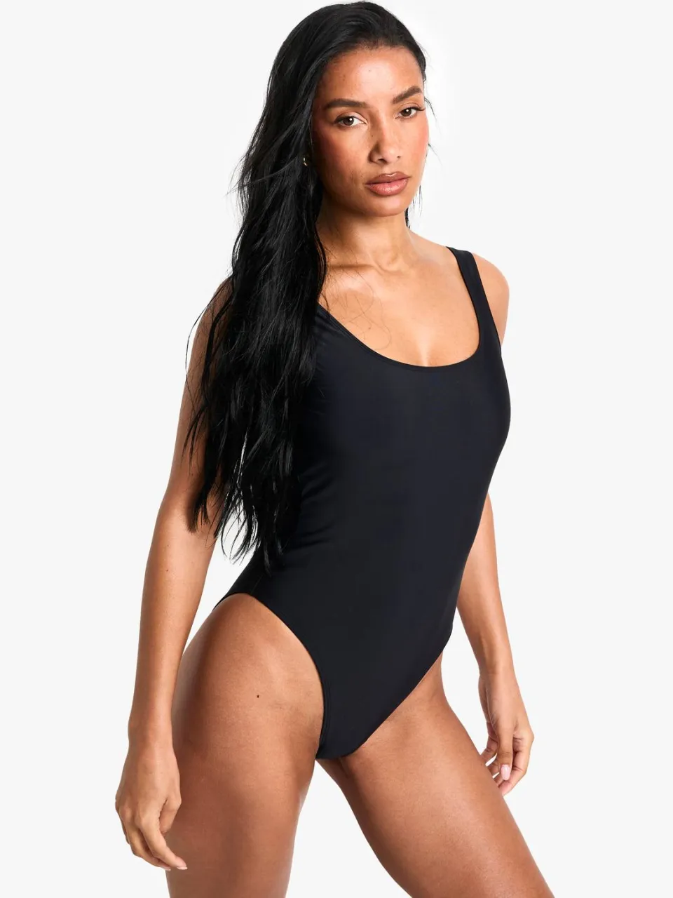 boohoo Dames Petite Swimwear Essentials Badpak met Vierkante Halslijn zwart, foto 3