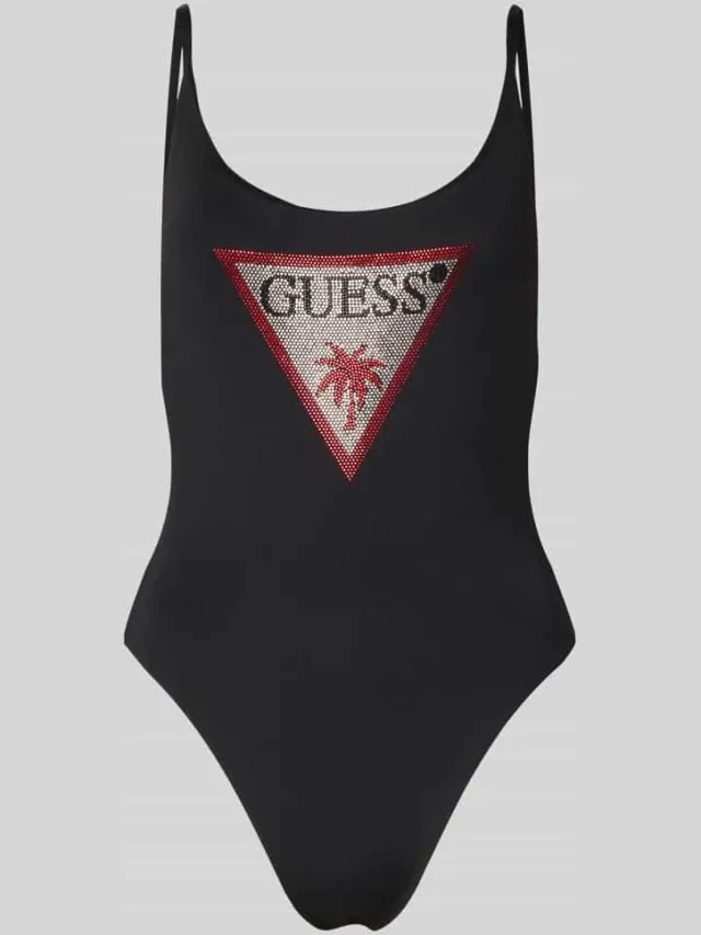 Guess slim fit badpak met strass-steentjes Zwart