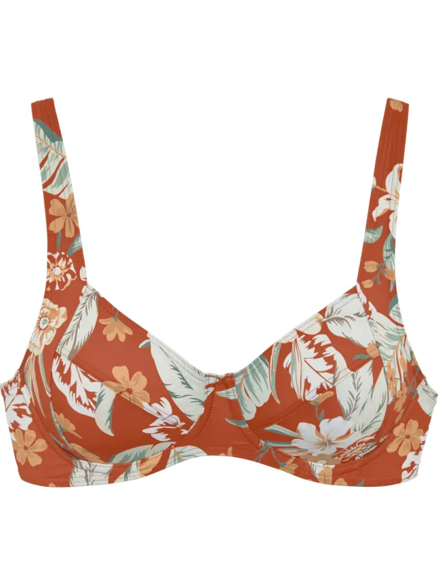 beugelbikinitop roestrood bloemenprint, foto 2