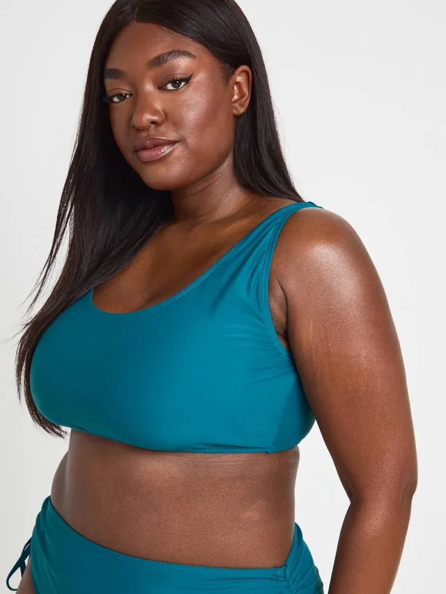 boohoo Dames Plus Essentials Bikini Top Met Ronde Hals Groenblauw