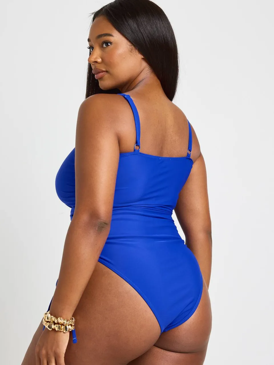 boohoo Dames Plus Buikcontrole Badpak Met Gerimpeld Voorpand En Strikdetail kobaltblauw, foto 2