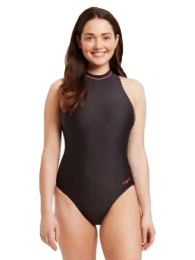 Zoggs 1-delig zwempak voor dames Zoggs Cable Zipped Hi Neck Black