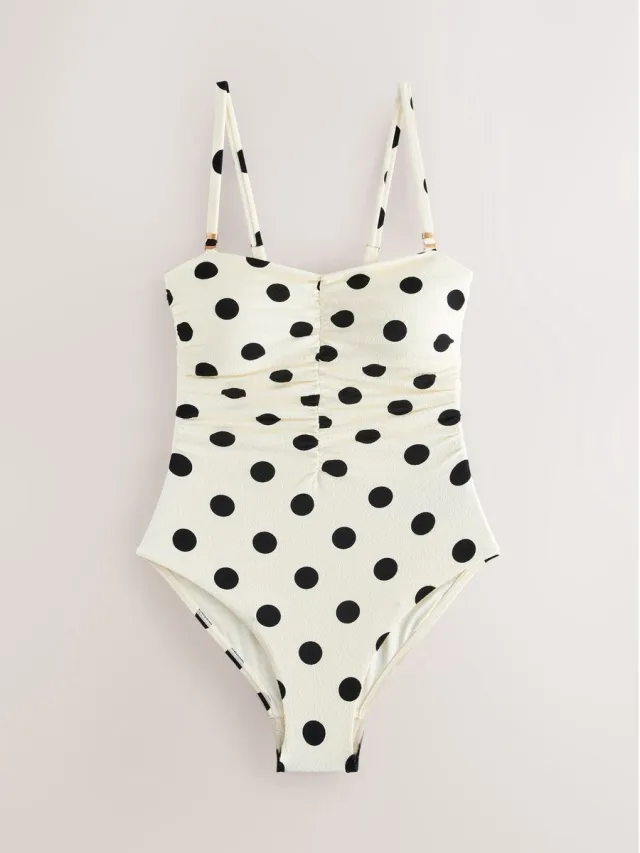 Next Dames - Vormgevend, buikcorrigerend bandeaubadpak - Zwart Monochrome Spot