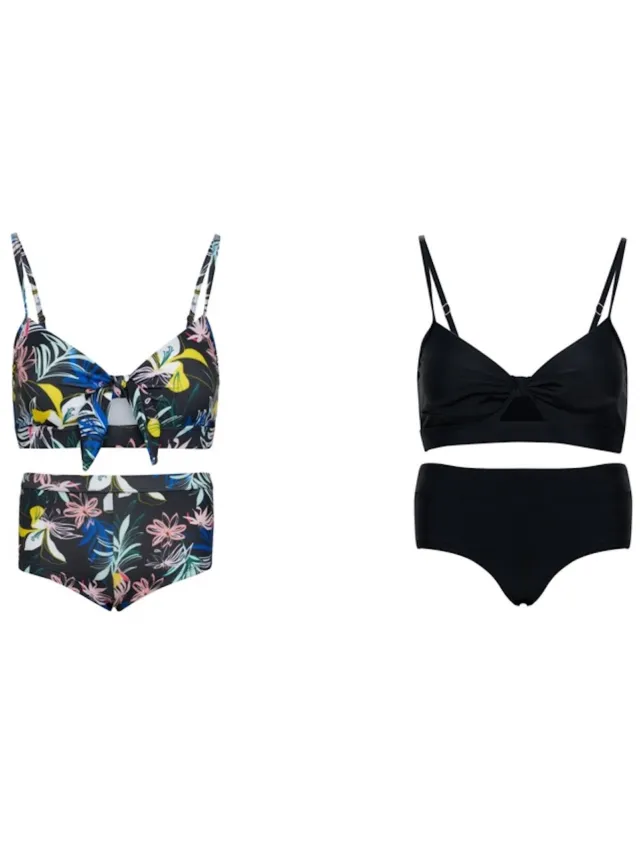 La V Set van 2 bikini hipster broekje en top - Angel's flower/ Zwart 164-170 Angle's flower / Zwart