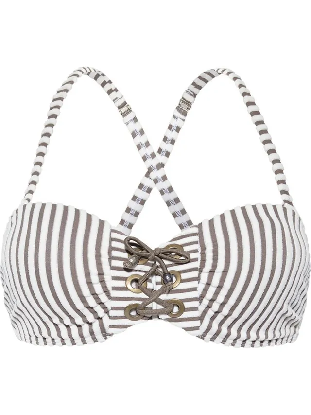 Beachlife bikinitopje Taupe Striped taupe, wit