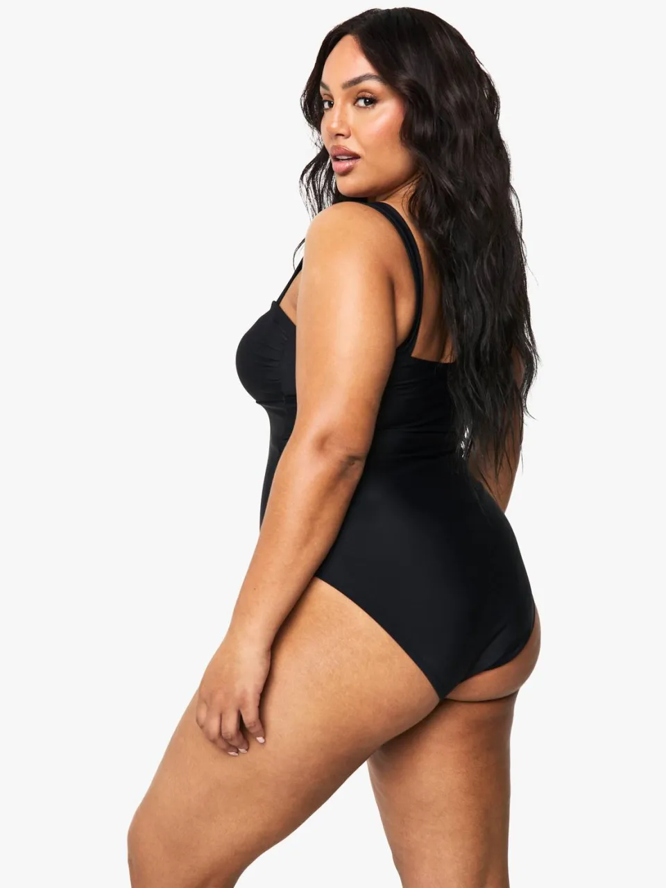 boohoo Dames Plus Tummy Control Geraffeld Voorbadpak zwart, foto 2