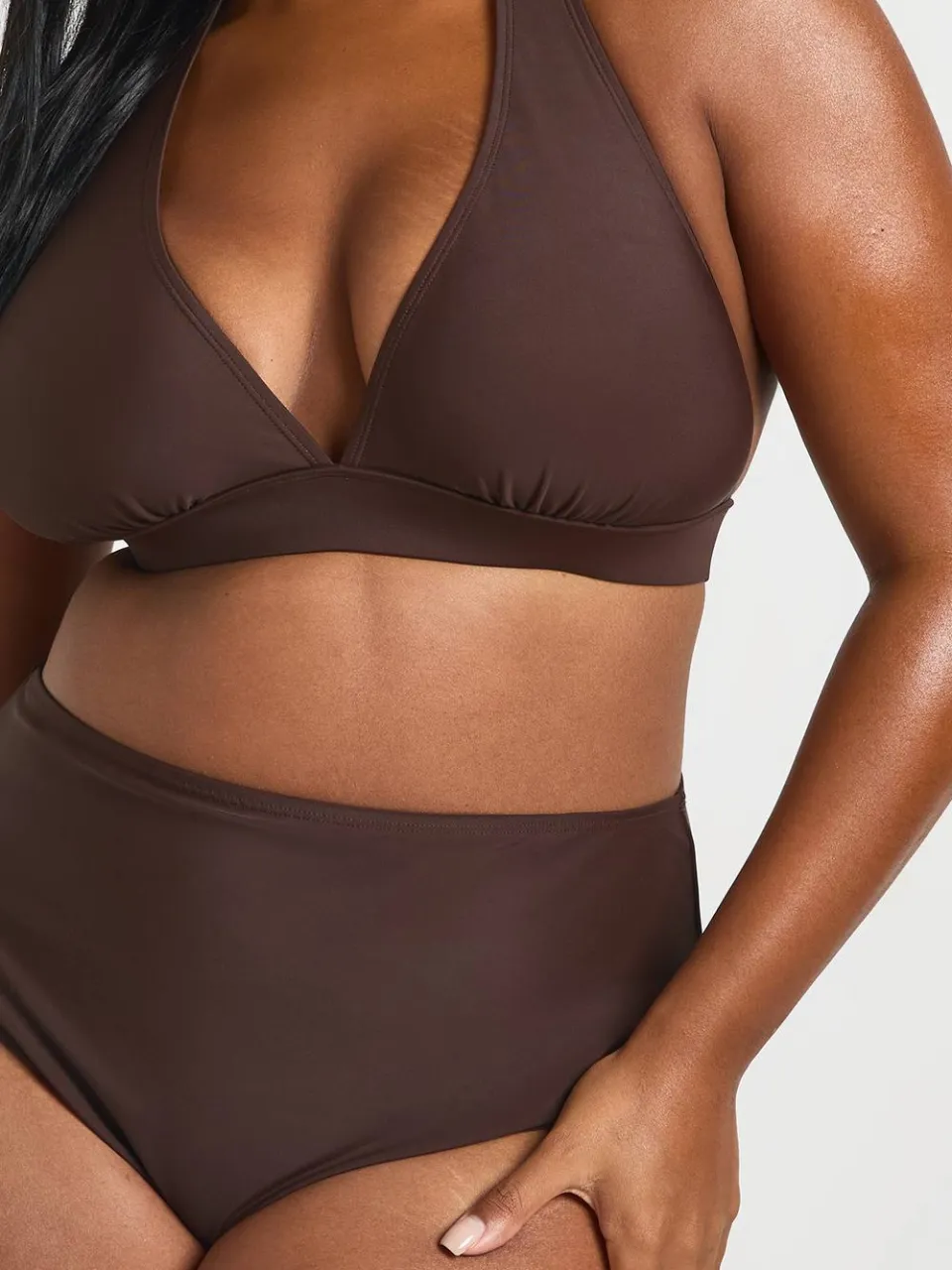 boohoo Dames Plus Essentials Hoge Taille Slip chocoladebruin, foto 4