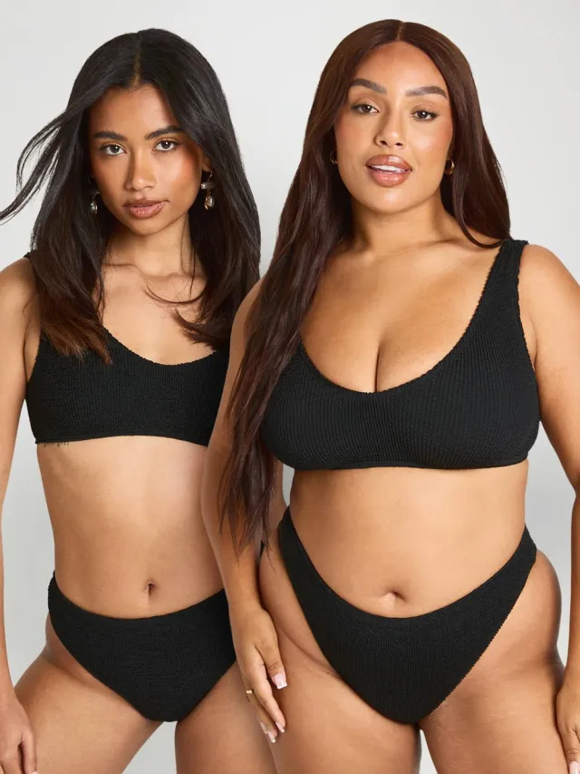 boohoo Dames Premium Hoge Taille Bikinibroekje Met Crinkle Textuur One Size Fits All Zwart