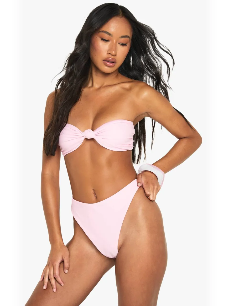 boohoo Dames Zwembroek Essentials Knot Bandeau Bikini Top roze, foto 3