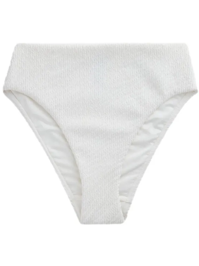 Next Dames - Bikinislip met hoge taille en hoge beenuitsnijding - Wit Cream Crinkle