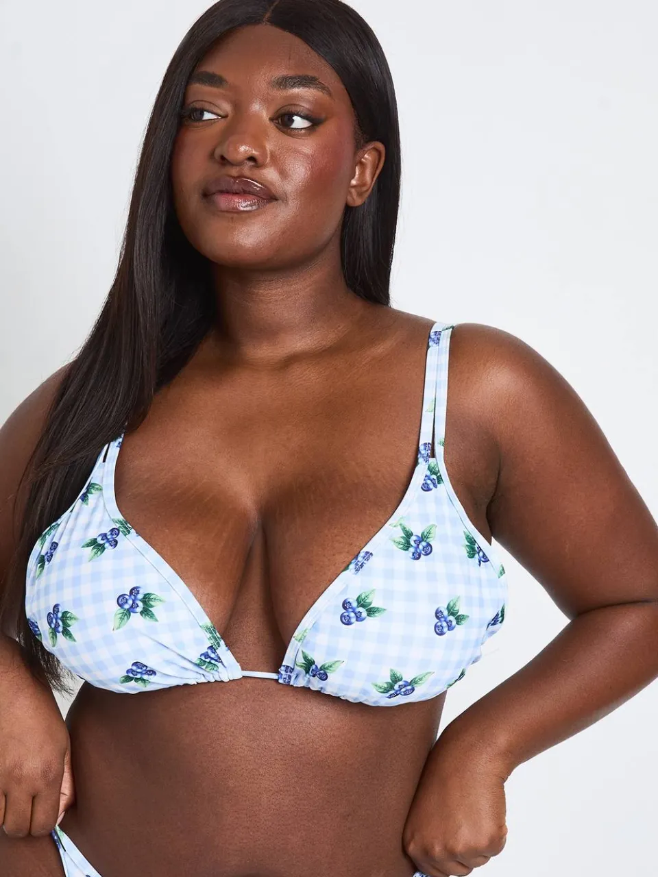 boohoo Dames Plus Geruite Driehoeksbikini Set Met Print blauw, foto 4