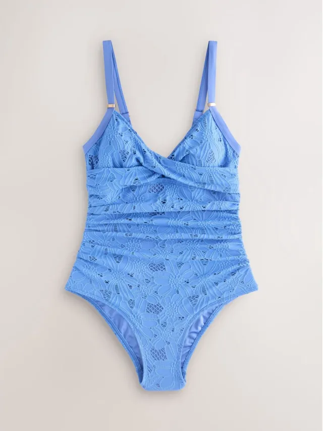 Next Dames - Vormgevend en buikcorrigerend badpak - Blauw Blue Broderie