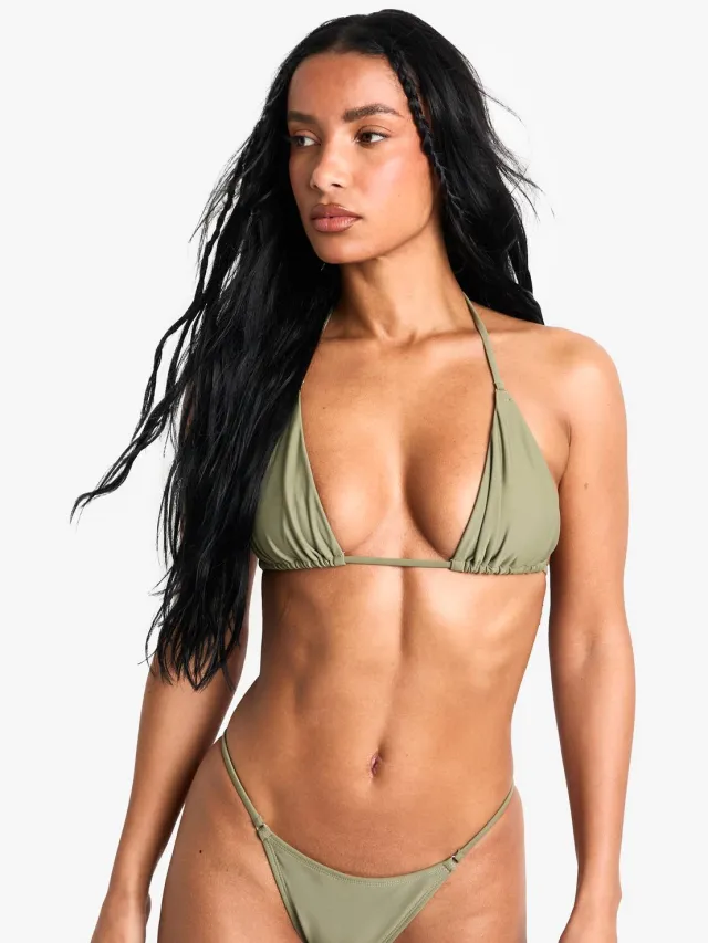 boohoo Dames Swimwear Essentials Triangle Bikini Top Kaki