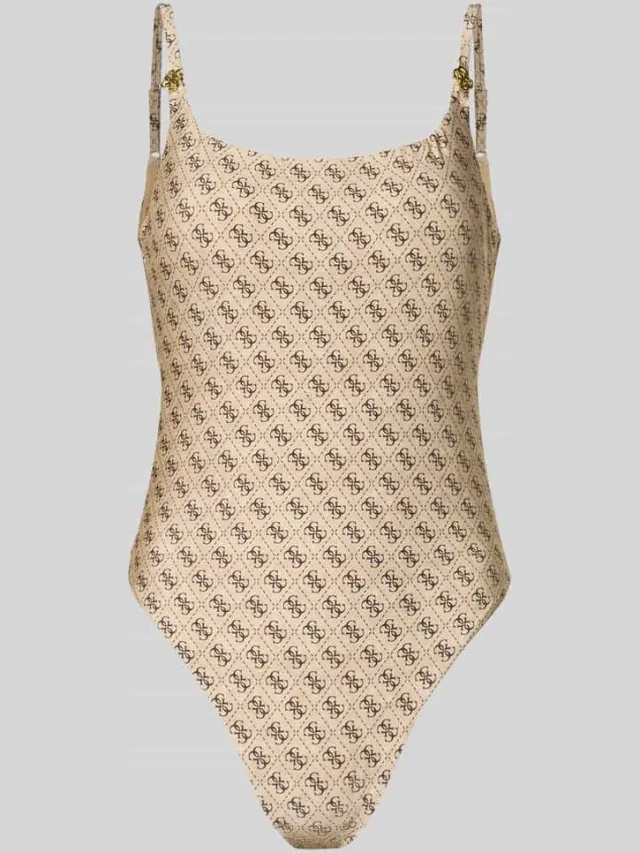 Guess slim fit badpak met all-over logoprint beige, foto 2