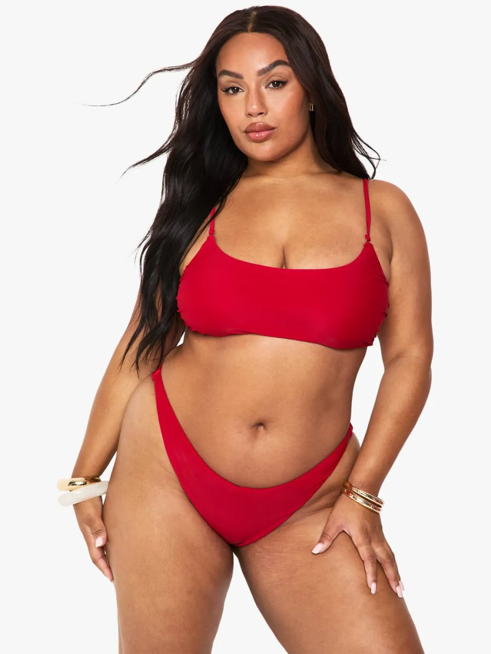 boohoo Dames Plus Zwemkleding Essentials V-front slip rood, foto 3