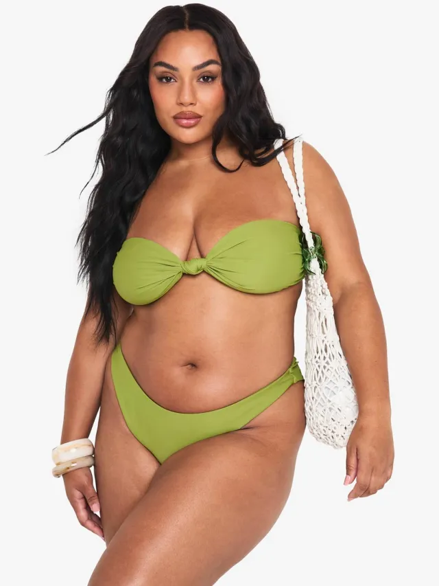 boohoo Dames Plus Bikini Top met Plus Knot Detail in Bandeau-stijl Olijf