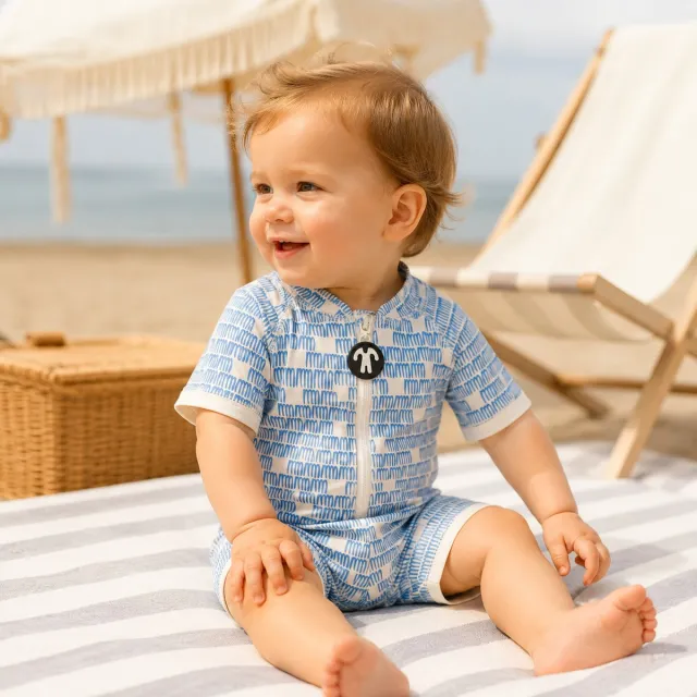 Ducksday zwempakje voor baby en peuter - unisex - eendelig - met rits - UV-werend UPF50+ - Manta - Blauw - 1 jaar