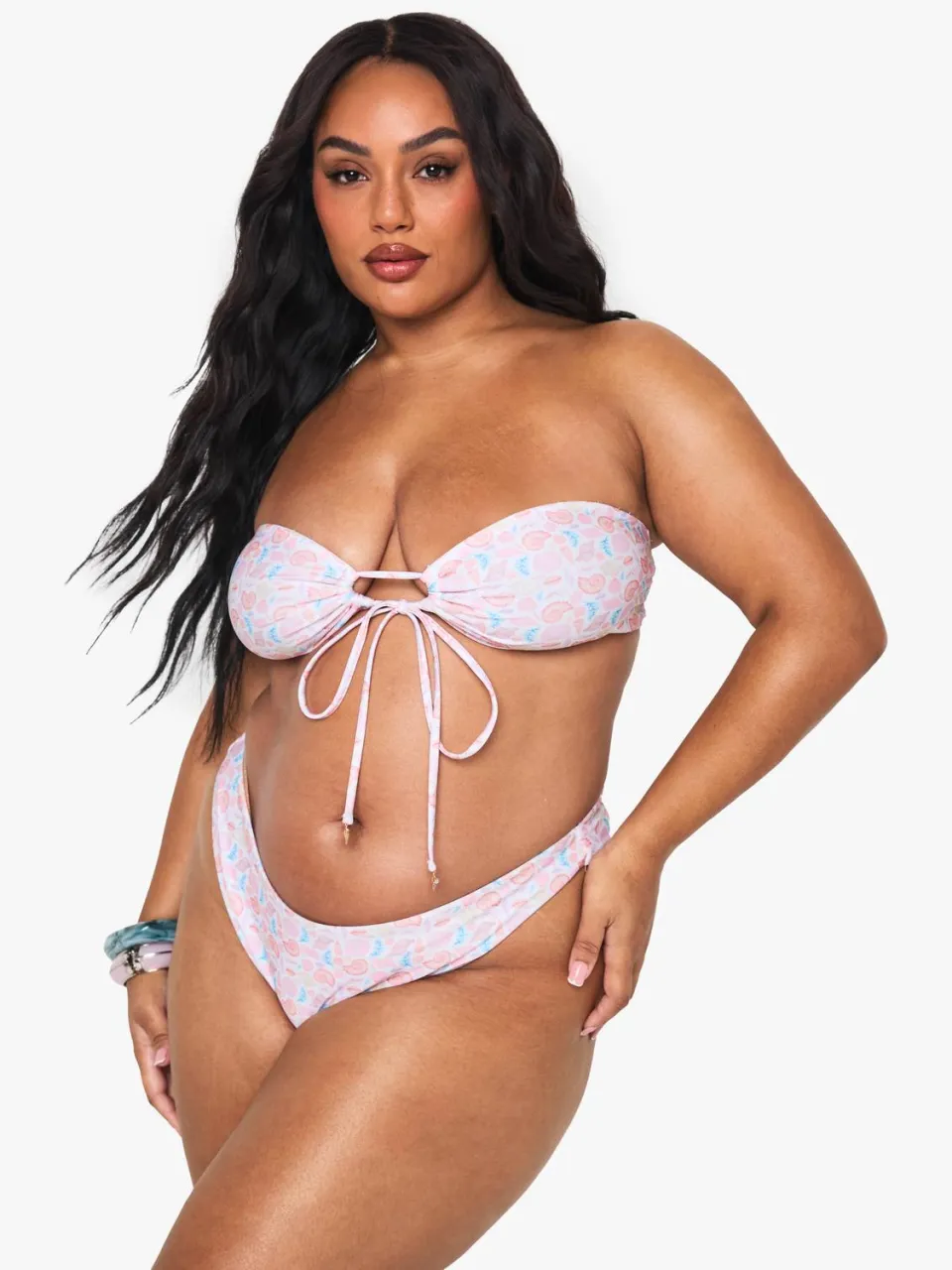 boohoo Dames Plus top met schelpprint-afwerking bandeautop violet, foto 3