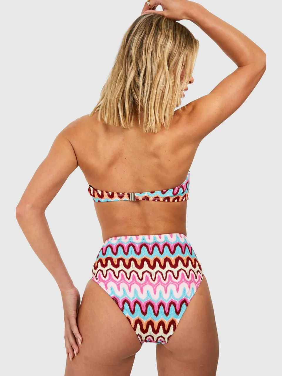 boohoo Dames Zig Zag Gebreide O-ring Bandeau Bikini Top roze, foto 2