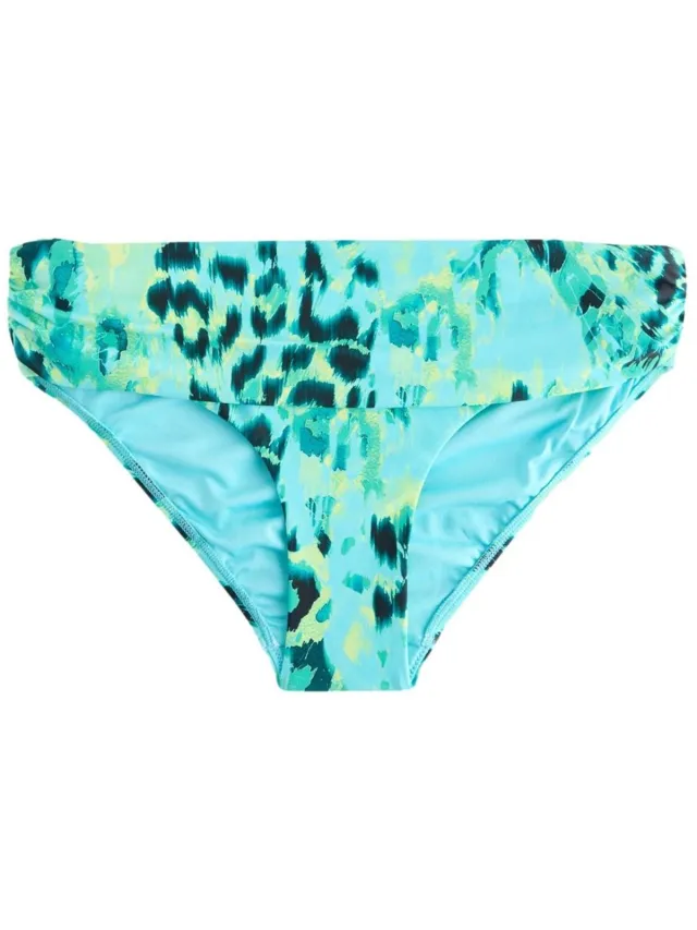 Next Dames - Bikinibroekje met omgeslagen taille - Blauw Aqua Green/Lime Animal