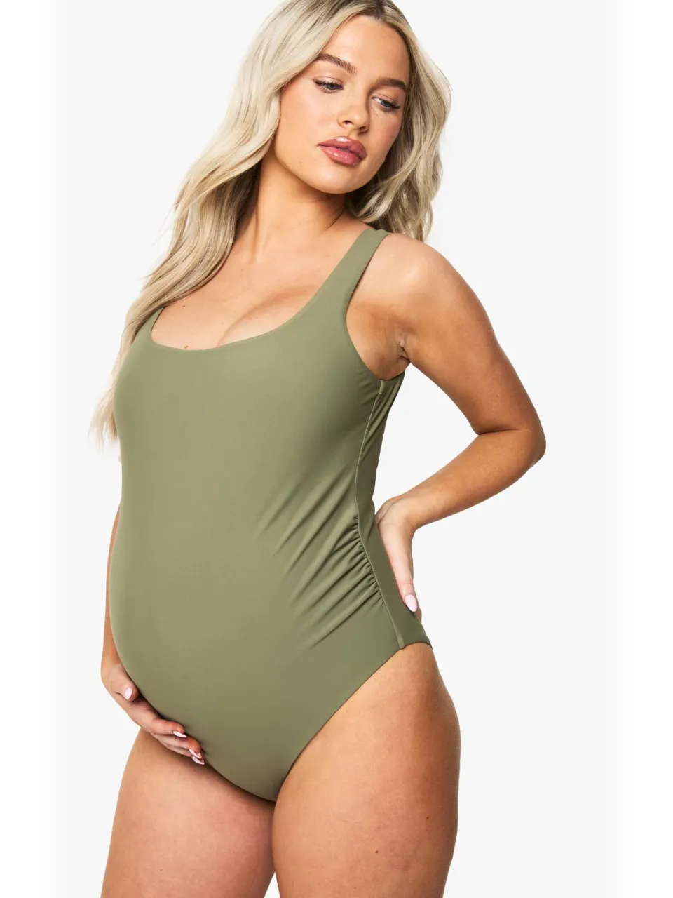 boohoo Dames Zwangerschapsbadpak met vierkante halslijn kaki, foto 3